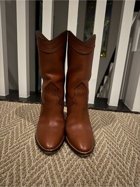 Saint Laurent Brown Leather Western Heeled Boots